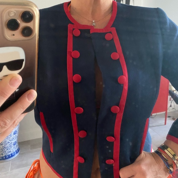 H&M Blazer Army style Navy/Red Cropped ! - Picture 4 of 6